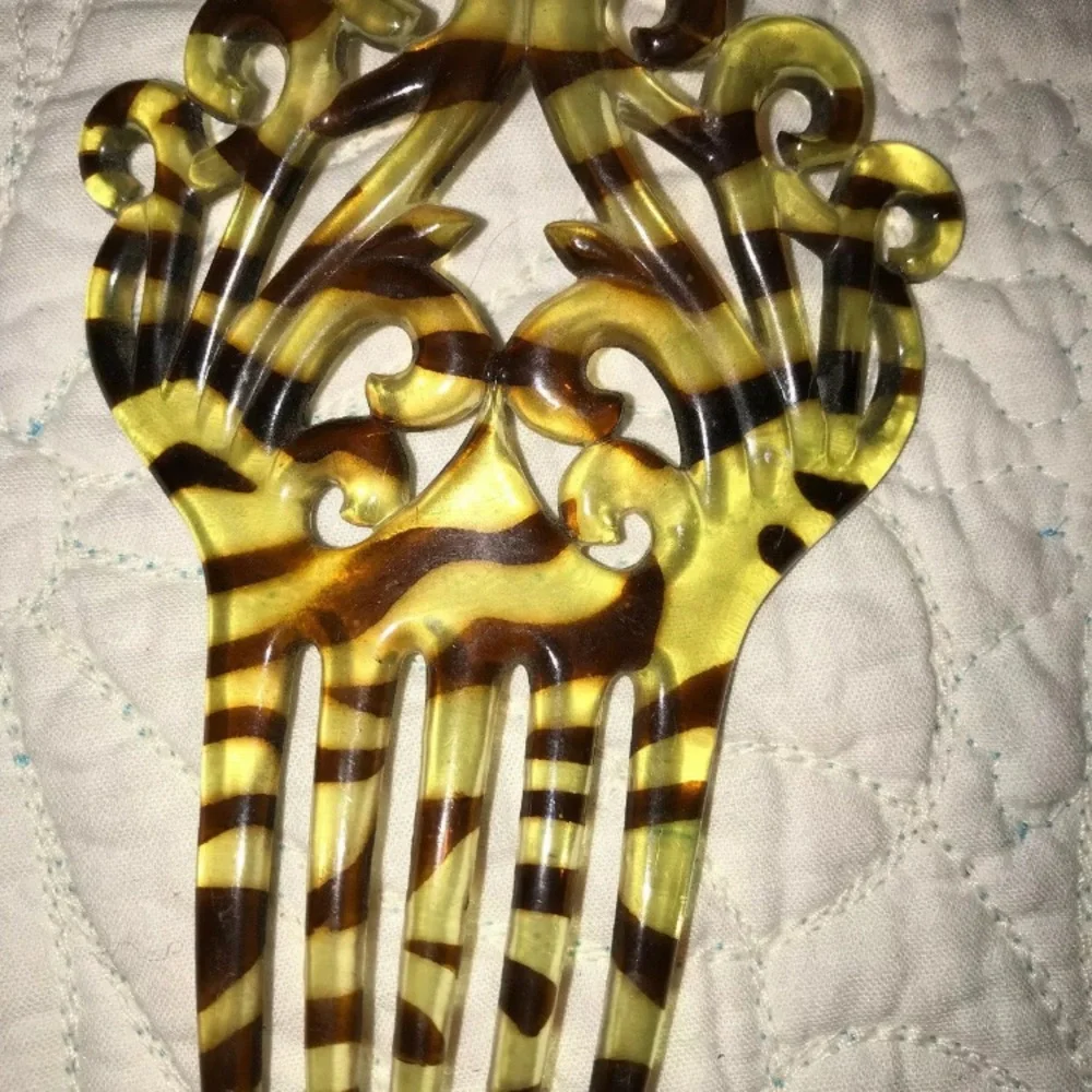 2 Antique black‎ celluloid HAIR COMB rhinestone